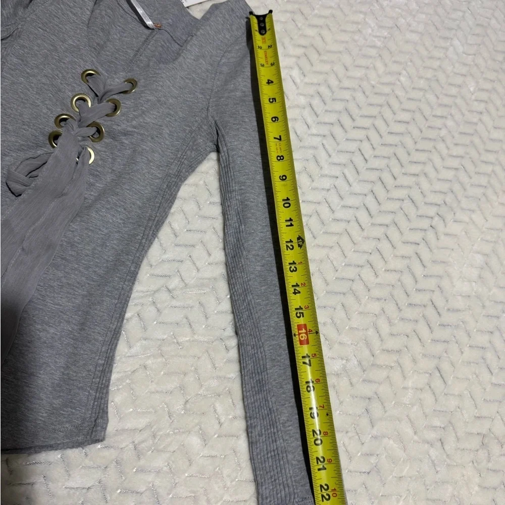 Free People Light Gray Lace-Up Long Sleeve Top